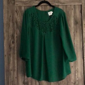 Green Blouse with Cut Out Details